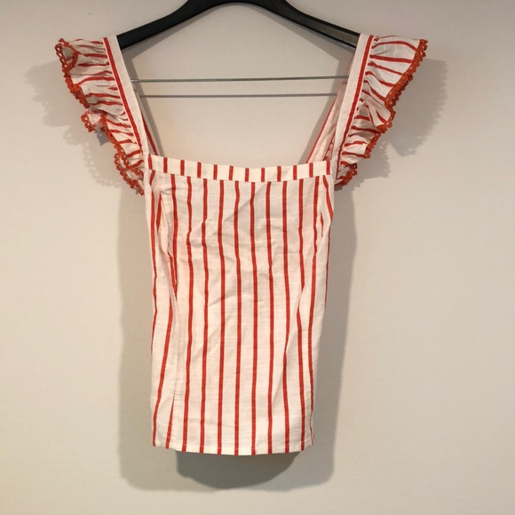 Maeve By Anthropologie Striped Smocked Cross Back Crop Top Red White sz M - Picture 1 of 4